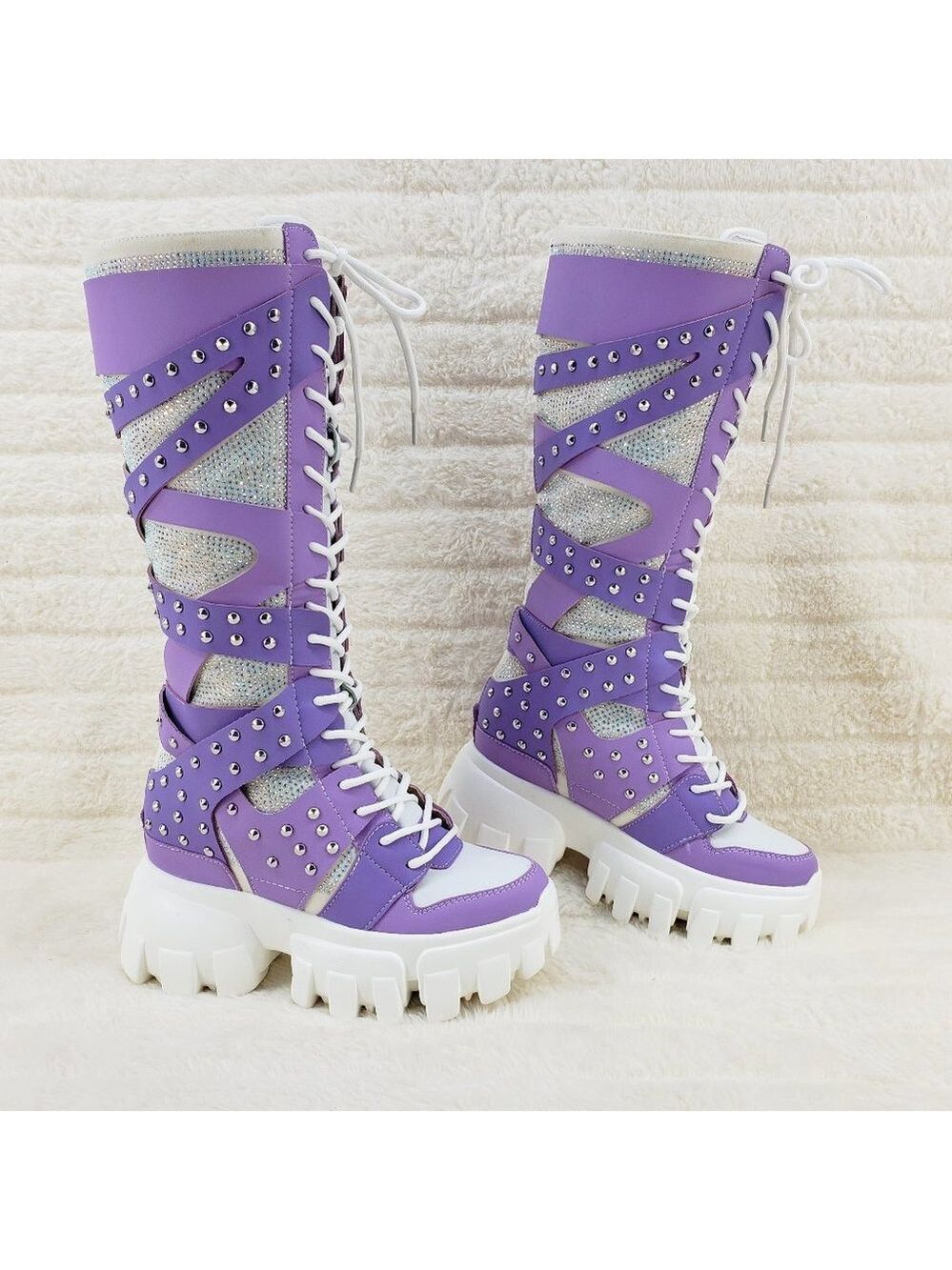 Wang Limited Edition Lilac Purple Wedge Platform Sneaker Festival Knee Boots